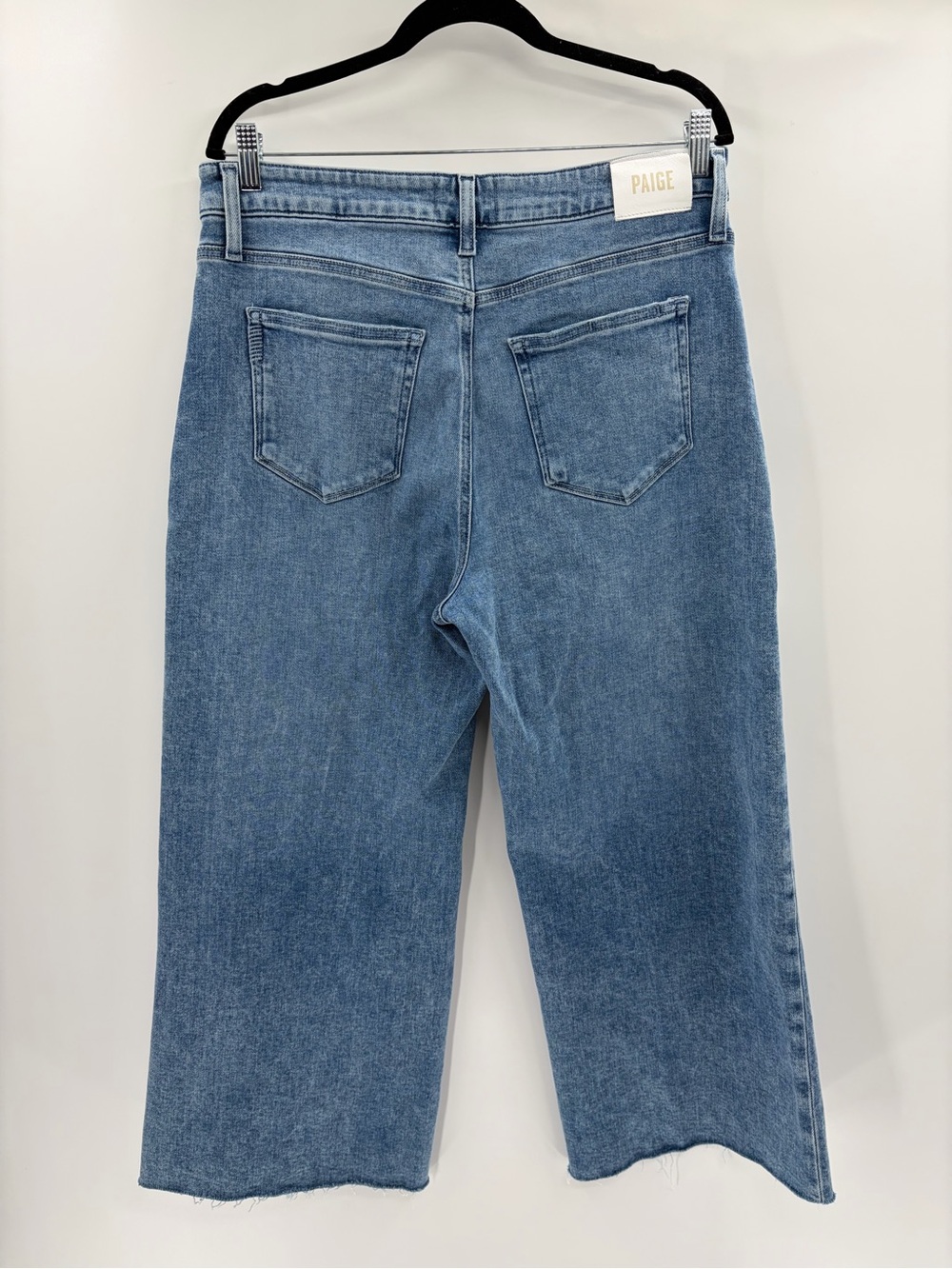 PAIGE anessa Women’s Cropped Wide Leg Jeans denim Light Wash Raw Hem Size 32 - Picture 4 of 15